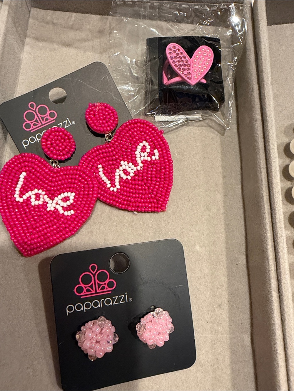 paparazzi Hot Pink Beaded Heart 'Love' Earrings Set